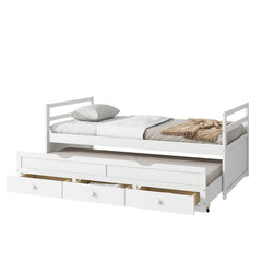 Bellemave® Twin Size Pine Wood Daybed with Trundle and Three Storage Drawers