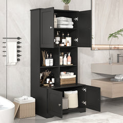 Bellemave® Freestanding Bathroom Storage Cabinet with 4 Doors, Adjustable Shelves and Open multi-layer Shelves