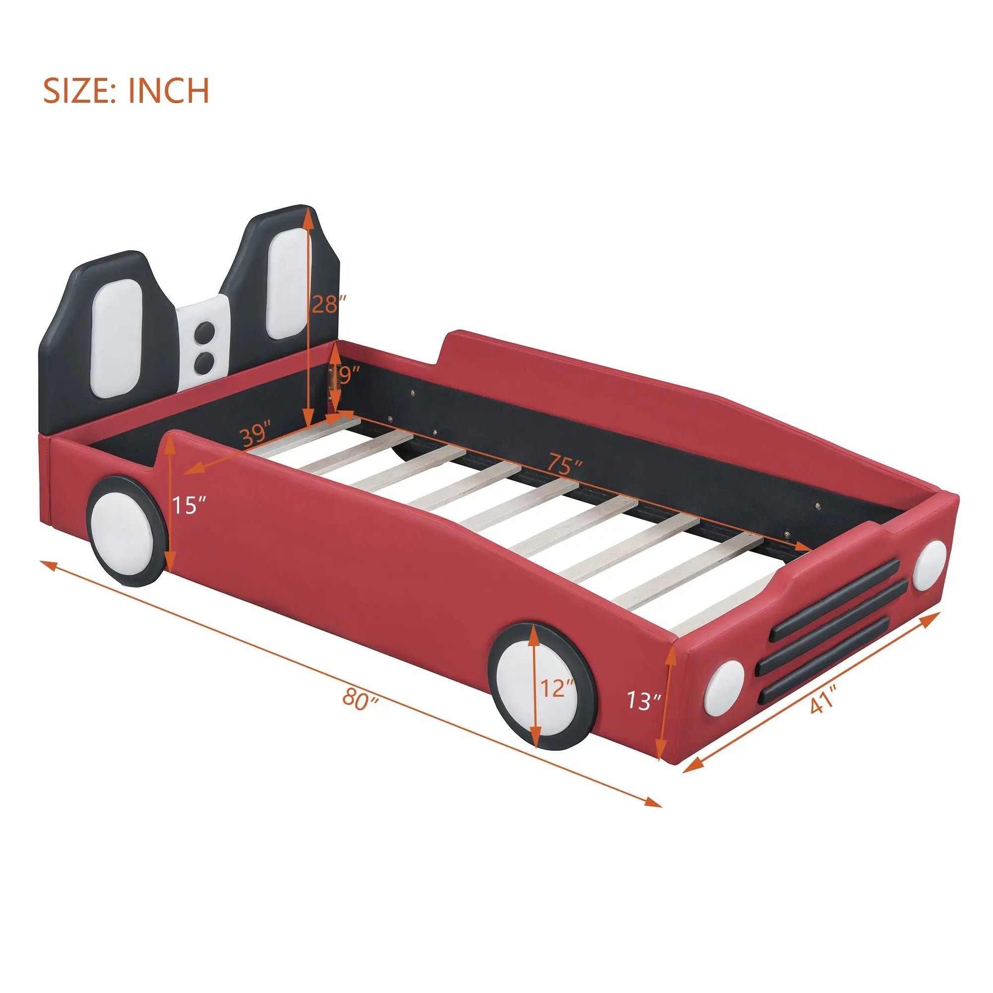 Bellemave® Twin Size Race Car-Shaped Platform Bed with Wheels Bellemave®