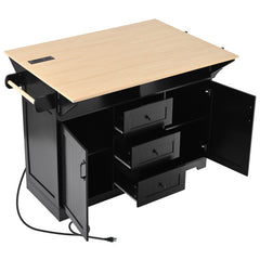 Bellemave® 55.7" Large Kitchen Island on 5 Wheels with 2 Drop Leaf,Power Outlet, Spice,Towel Rack,3 Drawers