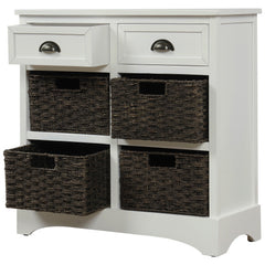 Bellemave® Rustic Storage Cabinet with Two Drawers and Four Classic Rattan Basket