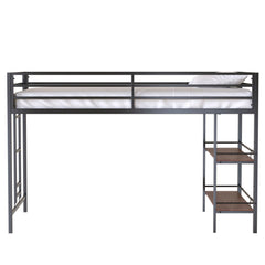 Bellemave® Twin Size Loft Bed with Cinnamon Wood Shelf