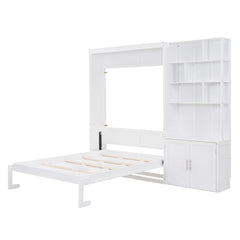 Bellemave® Full Size Murphy Bed with Multiple Storage Shelves and A Cabinet