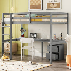 Bellemave® Twin Size Loft Bed with Built-in Desk, a Storage Cabinet of 2 Drawers, Guardrails and Ladder