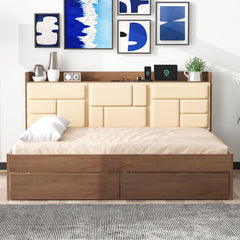 Bellemave® Wood Daybed with Upholstered Storage Shelves, USB Ports and 2 Drawers