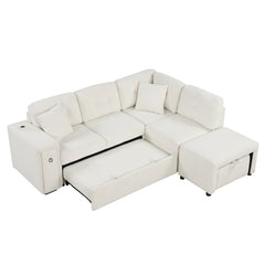 Bellemave® 86.6" Sectional Sofa L-shaped Sofa Couch Pull-out Sofa Bed with a Movable Ottoman, Two USB Ports and Two Cup Holders