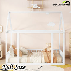 Bellemave® Montessori Floor Bed with House Roof Frame and Safety Guardrails