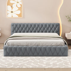 Bellemave® Queen Size Velvet Upholstered Platform Bed, with Luxurious Diamond Grid Headboard Bellemave®