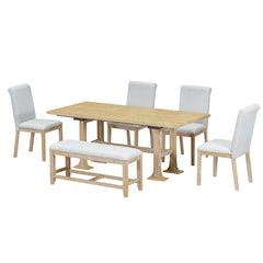 Bellemave® 6-Piece Extendable Dining Table Set with Upholstered Dining Chair and Bench