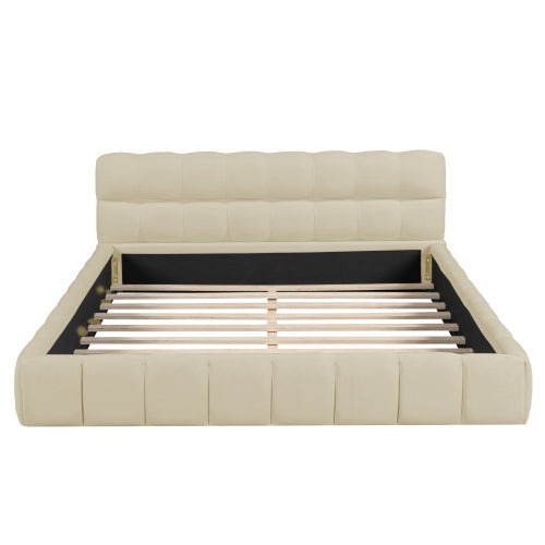 Bellemave® Queen Size Upholstered Platform Bed with Thick Fabric, Grounded Bed with Solid Frame