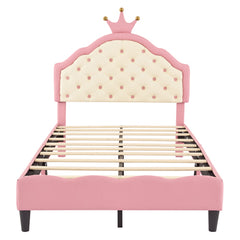 Bellemave® Lovely Crown Fantasy PU Leather Princess Bed with Tufted Headboard