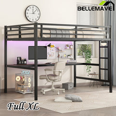 Bellemave® Metal Loft Bed with Power Outlet and LED Lighted