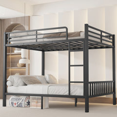 Bellemave® Queen Size Metal Bunk Bed with Ladder and Slats Support