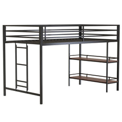 Bellemave® Twin Size Loft Bed with Cinnamon Wood Shelf