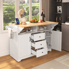 Bellemave® 55.7" Large Kitchen Island on 5 Wheels with 2 Drop Leaf,Power Outlet, Spice,Towel Rack,3 Drawers