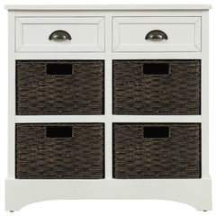 Bellemave® Rustic Storage Cabinet with Two Drawers and Four Classic Rattan Basket