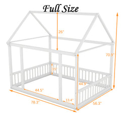 Bellemave® Montessori Floor Bed with House Roof Frame and Safety Guardrails