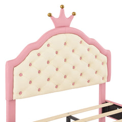 Bellemave® Lovely Crown Fantasy PU Leather Princess Bed with Tufted Headboard