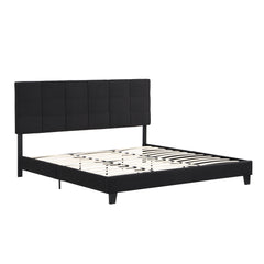 Bellemave® King Size Upholstered Platform Bed with Linen Fabric Headboard and Wood Slat Support