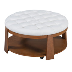 Bellemave® Modern Large Round Ottoman Coffee Table 2-Tier Oversized Button Tufted Ottoman with Wheels