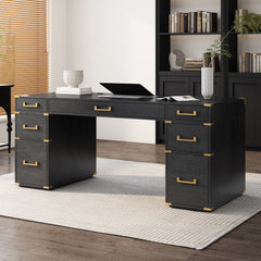 Bellemave® 70" Classic and Traditional Executive Desk with Metal Edge Trim ,Writing Desk with 2 file drawers,USB Ports and Outlets