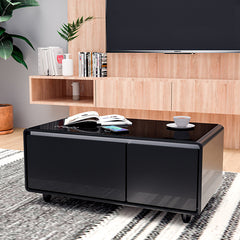 Bellemave® Modern Smart Coffee Table with Built-in Fridge, Bluetooth Speaker, Wireless Charging, Touch Control Panel, USB Ports, Outlet Protection, Atmosphere Light