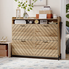 Bellemave® Shoe Cabinet with 4 Flip Drawers & Open Shelves