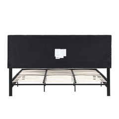 Bellemave® King Size Upholstered Platform Bed with Linen Fabric Headboard and Wood Slat Support