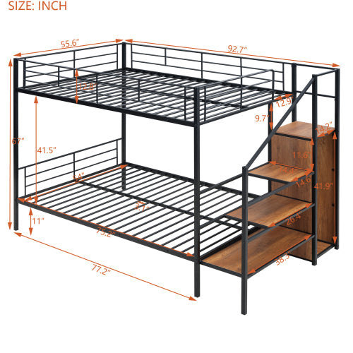Bellemave® Metal Bunk Bed with Lateral Storage Ladder and Wardrobe Bellemave®