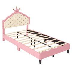 Bellemave® Lovely Crown Fantasy PU Leather Princess Bed with Tufted Headboard