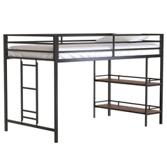 Bellemave® Twin Size Loft Bed with Cinnamon Wood Shelf