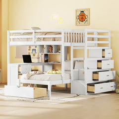 Bellemave® Full Over Twin Bunk Bed with Desk, Drawers and Shelves