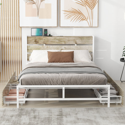 Bellemave® Full Size Metal Platform Bed with 4 Drawers, Sockets and USB Ports