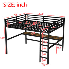 Bellemave® Queen Size Metal Loft Bed with Power Outlet and LED Lighted