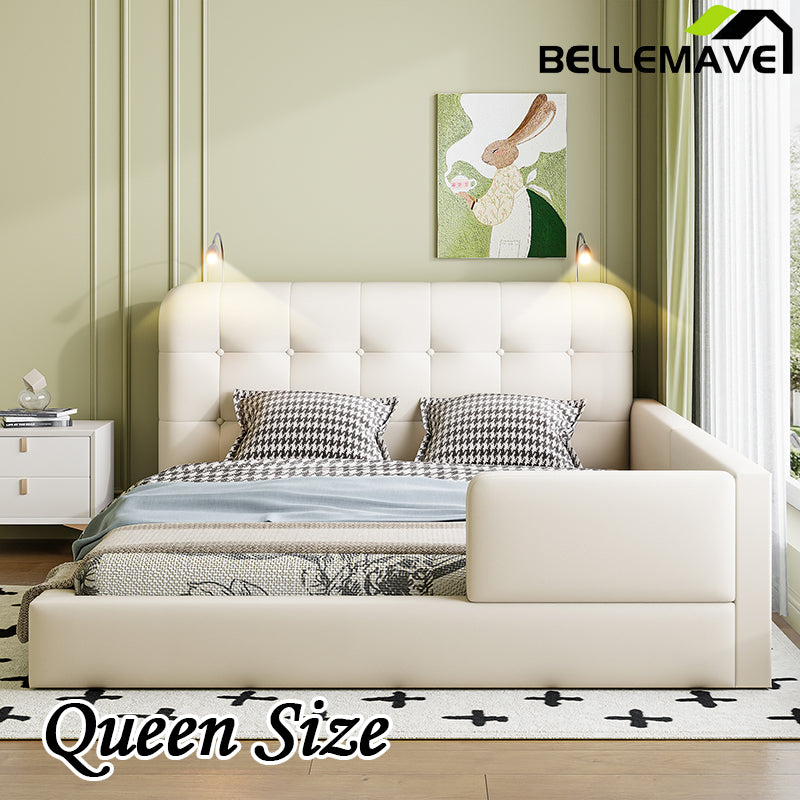 Bellemave® Queen Size Upholstered Platform Bed with 2 Reading Lights