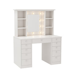 Bellemave® Vanity Desk with LED Lighted Mirror and 11 Drawers, 3 Color Lighting Modes Brightness Adjustable