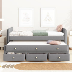 Bellemave® Twin Size Upholstered Daybed with Twin Size Trundle and Drawers