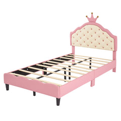 Bellemave® Lovely Crown Fantasy PU Leather Princess Bed with Tufted Headboard