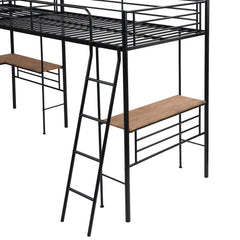 Bellemave® Double Twin Size Metal Loft Bed with Two Built-in Desks