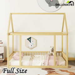 Bellemave® Montessori Floor Bed with House Roof Frame and Safety Guardrails