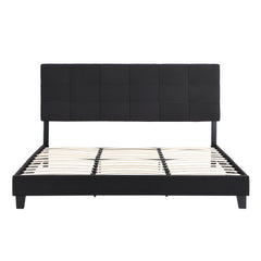 Bellemave® King Size Upholstered Platform Bed with Linen Fabric Headboard and Wood Slat Support