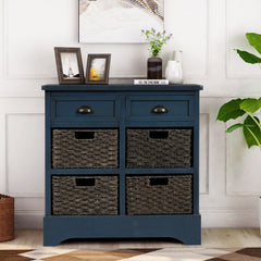 Bellemave® Rustic Storage Cabinet with Two Drawers and Four Classic Rattan Basket