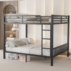 Bellemave® Queen Size Metal Bunk Bed with Ladder and Slats Support