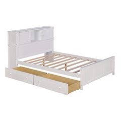 Bellemave® Full Size Platform Bed with Storage Headboard and Sliding Door,2 Drawers