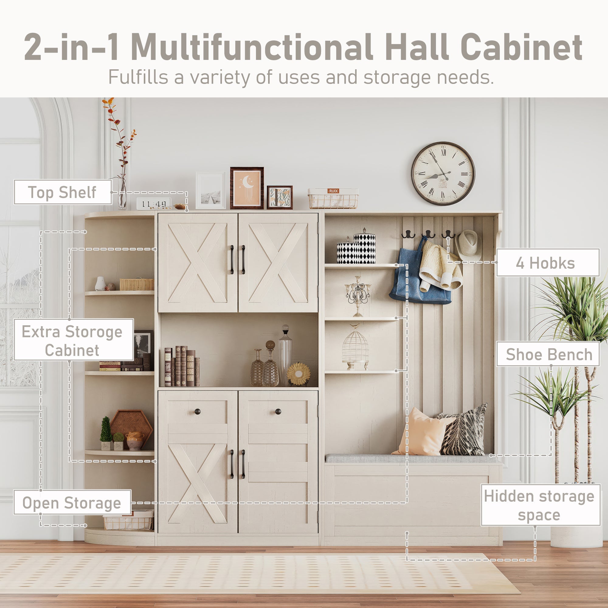 Bellemave® Multifunctional Hall Tree with Bench & Shoe Storage, Hooks Bellemave®