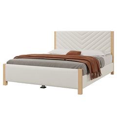 Bellemave® Queen Size Modern Mid-Century Upholstered Platform Bed with Tufted Headboard and Solid Wood Legs