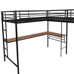 Bellemave® Double Twin Size Metal Loft Bed with Two Built-in Desks