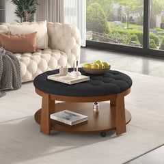 Bellemave® Modern Large Round Ottoman Coffee Table 2-Tier Oversized Button Tufted Ottoman with Wheels