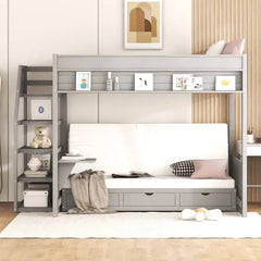 Bellemave® Full Size Wood Convertible Bunk Bed with Storage Staircase, Bedside Table and 3 Drawers Bellemave®