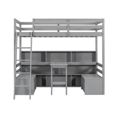 Bellemave® Twin Size Loft Bed with Storage Shelves, Drawers, Seat And Desk